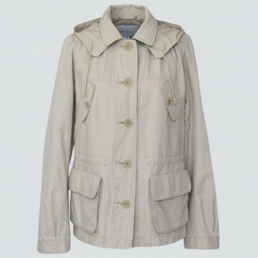 UNIQLO Beige Cotton Hooded Utility Jacket Size M Field Coat Removable Hood